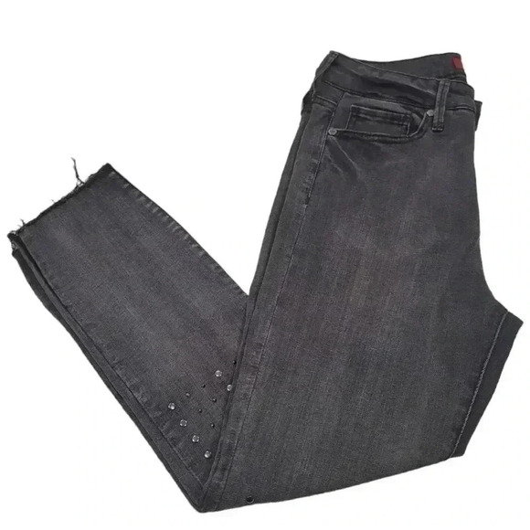 Guess Jeans Grey Black Acid Wash Gem Split Ankle Raw Distressed Hem Skinny Jeans - Picture 2 of 11